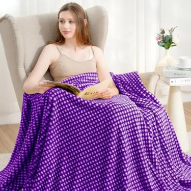 Imagem de Zyrah Mantas de lã para sofá super macias cobertores decorativos leves e aconchegantes para sofá cadeira cama (C-roxo; solteiro (152 x 203 cm))