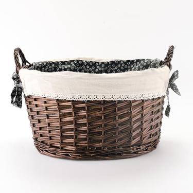 Imagem de Cesta de armazenamento de vime, cesta de armazenamento oval, decoração natural, artesanato de café, 48 x 35 x 26 cm