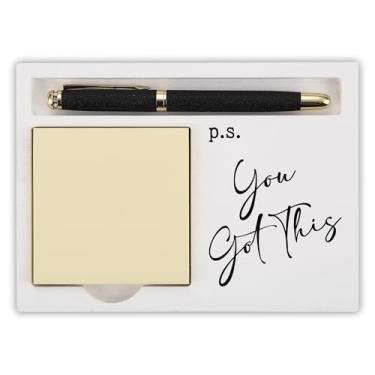 Imagem de Organizador de mesa inspirador para bloco de notas, p.s. You Got This Wooden Sticky Note Tray, presentes de escritório para mulheres e homens, citação motivacional professor colega de trabalho