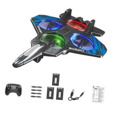 Imagem de menolana Avião de controle remoto de espuma, jato de caça com luz, à prova d'água, rolo de manobras, presentes para meninos, avião RC leve para crianças e, Bateria Azul de Três