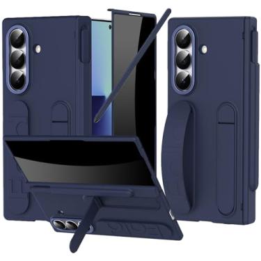 Imagem de YQODSZ Capa com alça de dedo para Samsung Galaxy Z Fold 7 com suporte para caneta S e Stylus, Z Fold 7 capa protetora de tela de privacidade embutida capa de dobradiça capa de pulseira para Z Fold 7