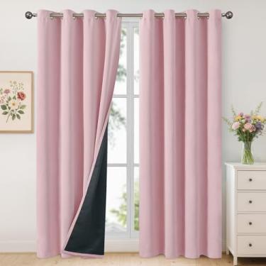 Imagem de YoungsTex Cortinas blackout 100% de comprimento para quarto de crianças, cortinas blackout grossas com isolamento térmico com bloqueio de luz total com forro, rosa bebê, 2 painéis, 132 x 213 cm