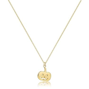 Imagem de Dreuyet Colar de abóbora pequeno para mulheres, colar delicado de abóbora, banhado a ouro 18 K, moeda martelada, delicada, minimalista, simples, dia das bruxas, dia das bruxas, colar de outono e
