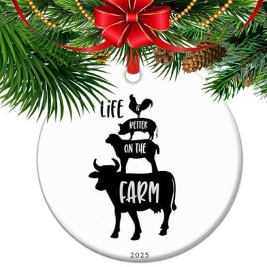 Imagem de Life is Better on The Farm - Enfeite de cerâmica de pilha de animais de fazenda, vaca, ovelha, porco, galinha