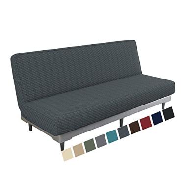 Imagem de MAXIJIN Capa de futon jacquard elástica sem braços futon capa macia para futon com fundo elástico espesso para sofá-cama, lavável na máquina (cinza escuro)