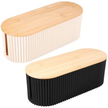 Imagem de Caixa de gerenciamento de cabos com tampa de bambu, organizador de cabos, saída de chão e sistema de hub hider com amplo espaço interno para mesa, TV, computador, USB, sala de estar, quarto