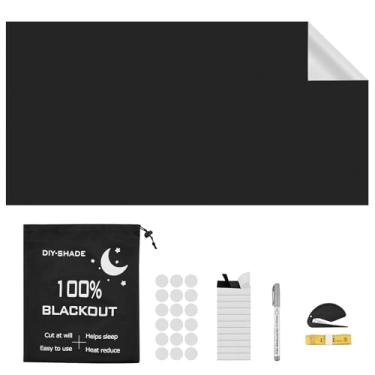 Imagem de Cortinas blackout para quarto, 299.7 cm x 144.8 cm Persianas blackout portáteis 100% blackout, sem broca, capa de janela preta, cortada em qualquer tamanho, película de janela temporária para casa