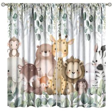 Imagem de Fblifil Cortinas de animais infantis desenho animado aquarela flores folhas bebê menino berçário crianças leões floresta selva sala de estar quarto impresso varão bolso cortinas para janela 106,7 cm L