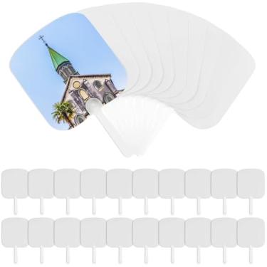 Imagem de DJAPWPX 30 peças de ventiladores de sublimação de plástico PET DIY com alça destacável, ventiladores em branco de sublimação dupla face com película protetora para festas de casamento, festivais