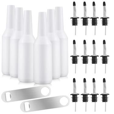 Imagem de Lounsweer 6 conjuntos de garrafas de treino de bartender com 12 dosadores de aço inoxidável, kits de barman de 750 ml, garrafa de desempenho, barra de treinamento, licor, coqueteleira decorativa