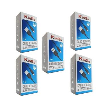 Imagem de Kit 5 Cabos Usb V8 Kingo Preto 1M 2.1A Para Galaxy J6 Plus