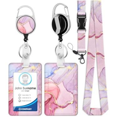 Imagem de Suporte de crachá de identificação com clipe de carretel retrátil, cordão de identificação vertical para enfermeira, enfermagem, médico, professor, estudante, mármore rosa