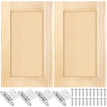 Imagem de Cinnvoice Substituição de porta de armário de cozinha de pinho inacabado 28 cm L x 45 cm A com 4 peças de dobradiças de armário de madeira coqueteleira de substituição para cozinha, banheiro