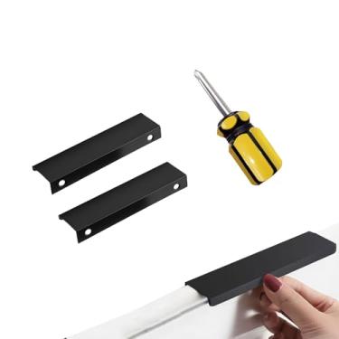 Imagem de ZGGAZCA Pacote com 2 puxadores pretos para gaveta com borda de dedo para armários de 80 mm/3,15 pol. Puxadores planos pretos foscos ocultos de baixo perfil moderno para renovação de móveis de porta de