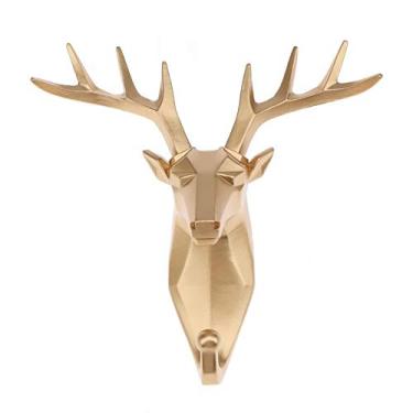 Imagem de Kepfire Gancho de cabeça de veado gancho de animal nórdico para casa gancho de casaco dourado de parede única forma de resina decorativa artesanato criativo escultura chapéu gancho chave gancho para