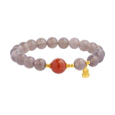 Imagem de Pulseira de ágata cinza e pérolas de ágata vermelha do sul de 8 mm para mulheres