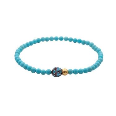 Imagem de Pulseira de miçangas turquesas para mulheres com pingente de lótus