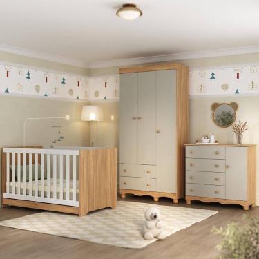 Imagem de Quarto de Bebê Completo com Berço Americano 3 em 1 p/Colchão 130x70cm Dengo Multimóveis MP4592