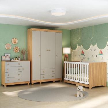 Imagem de Quarto de Bebê Completo com Berço Americano 3 em 1 p/Colchão 130x70cm Allegra Multimóveis MP4582