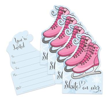 Imagem de Convites de festa de aniversário de patinação no gelo para meninas e crianças - 20 unidades de skate projetado 10 x 15 cm Convites de preenchimento dupla face com envelopes molhados para selar