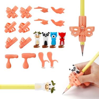 Imagem de Baroin Pacote com 18 alças de lápis para crianças, pré-escolares, prendedores de lápis de mão, ferramentas de escrita para crianças pequenas, serve para lápis, canetas, giz de cera (laranja-vermelho)