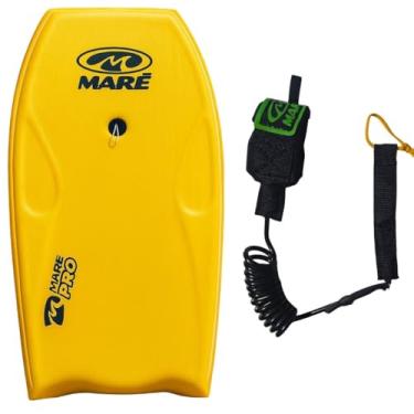 Imagem de Kit Prancha Bodyboard Semi Profissional Maré Pro 39' e Fundo Rigido com Leash Maré (Amarela)