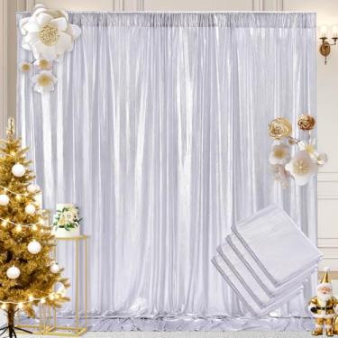 Imagem de Cortina de fundo de lantejoulas prateadas para aniversário, casamento, chá de bebê, noivado, despedida de solteira, decorações de festa de Natal 5,9 m x 3 m (4 painéis)