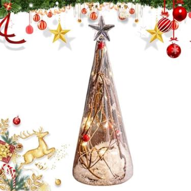 Imagem de Árvore de Natal de vidro, Árvore de Natal de mesa,Forma de árvore de vidro criativa Papai Noel - Árvore de Natal iluminada, centros de mesa de Natal brilhantes para mesas de centro