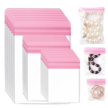 Imagem de Clabby 120 peças de sacos de joias de PVC transparente, bolsa de armazenamento de joias de plástico, anéis transparentes, sacos antimanchas, bolsa pequena com zíper para armazenamento, 3 tamanhos