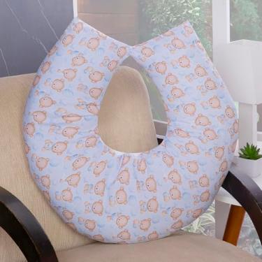 Imagem de Almofada Amamentação Multifuncional para Bebê Menino com Capa Removível (Ursinho Azul)