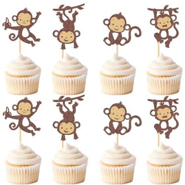 Imagem de Cyodoos 24 peças de topos de cupcake de macaco para cupcake com tema de floresta, chá de bebê, crianças, festa de aniversário, decoração de bolo, suprimentos