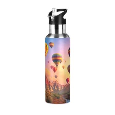 Imagem de Wassud Balões de ar quente voadores de 1000 ml, garrafa de água esportiva de aço inoxidável com tampa de canudo à prova de vazamento, copo portátil, academia de viagem