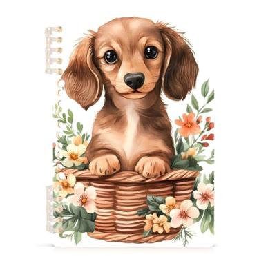 Imagem de Burbuja Caderno de flores de cachorro fofo em cesta, papel pautado universitário A5 com 60 folhas, caderno de anotações para diário, escritório, 1 pacote