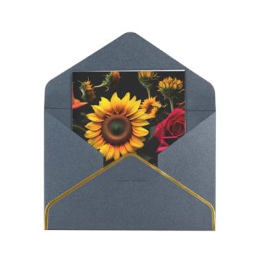 Imagem de SKKNT Cartões de felicitações para todas as ocasiões com estampa de rosas de girassol, cartões de notas em branco versáteis com envelopes 11,4 x 15,2 cm
