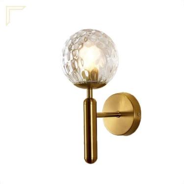 Imagem de Arandela Dourada Cristal Bola Vidro Ondulado Transparente Sala Lup57 -