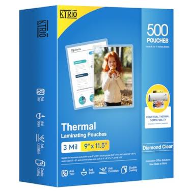 Imagem de KTRIO Folhas de laminação, comporta folhas de 21 x 28 cm, pacote com 500, bolsas de laminação térmica transparentes de 3 mm para laminação, papel laminado de 24 x 28 cm para laminador, tamanho carta de canto redondo