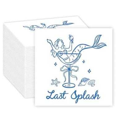 Imagem de FYSUIMU Guardanapo descartável de papel com 50 peças Last Splash Sereia Azul Sereia Bebida Guardanapos para Chá de Noiva Praia Costeira Festa de Solteira Decoração de Mesa