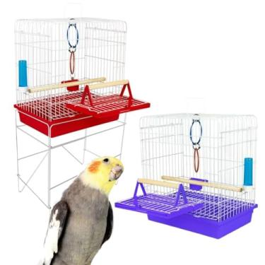 Imagem de Mini Gaiola Completa Viveiro Junior Para Calopsita Ave Mansas Poleiro Madeira (LILAS,Viveiro Sem o Suporte)