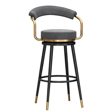 Imagem de Bancos de bar de veludo com altura de balcão com encosto e apoio para os pés, cadeiras de bar estofadas, bancos de bar modernos para cozinha, ilha, bancada, cinza, pernas pretas