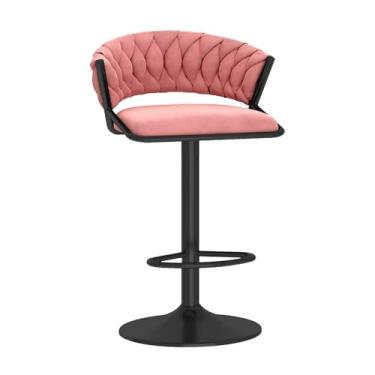 Imagem de Bancos de bar giratórios, 1 peça, banquetas de veludo ajustáveis para cozinha, ilha, sala de jantar, cadeiras de bar modernas com encosto trançado