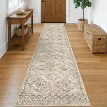 Imagem de KILOCOCO Tapete de corredor 6 x 25 cm para corredores tapete lavável antiderrapante com revestimento de borracha para quarto, cozinha, sala de estar, lavanderia, tapetes boho, bege