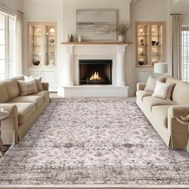 Imagem de Tapete vintage 9х12, suporte antiderrapante, lavável, resistente a manchas, supermacio, envelhecido, tapete persa, ideal para áreas de alto tráfego no quarto, sala de estar, sala de jantar