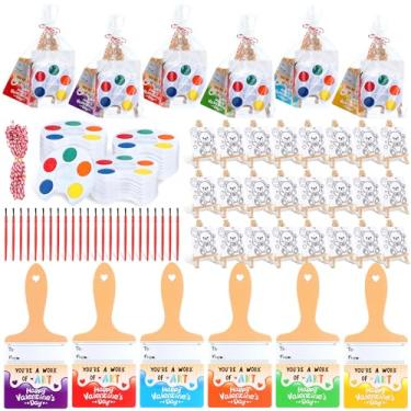 Imagem de Skyygemm 24 conjuntos de presentes de dia dos namorados para crianças, cartões de dia dos namorados, mini painel de tela de pintura com cavalete de madeira, kit de pincéis de tintas em aquarela para