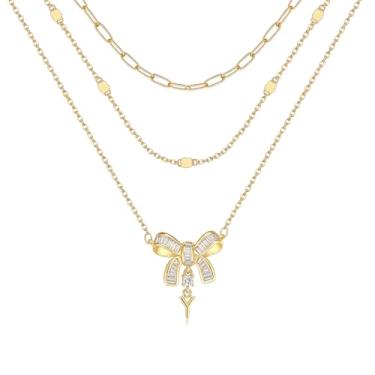 Imagem de YOVIEE Colar feminino com inicial de borboleta, banhado a ouro 14 quilates, 3 camadas, pingente de letra A-Z, colar de corrente de cabo e clipe de papel, nome personalizado, joia delicada, presente