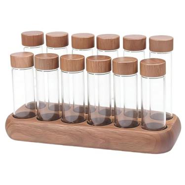 Imagem de DimyFew Recipiente tubular para armazenamento de grãos de café em dose única, e com suporte de madeira para cafeterias e lojas, 6 Curtos E 6 Longos