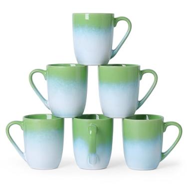 Imagem de MONITO Conjunto de 6 canecas de café de 400 ml, canecas de café grandes de cerâmica, conjunto de canecas de café modernas com alça para chá/latte/cappuccino/leite/cacau, xícaras de chá engraçadas para