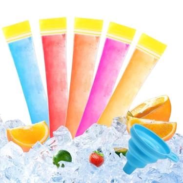 Imagem de 300 sacos descartáveis de molde de picolé de gelo, tubo de congelador sem BPA, sacos de molde de picolé com selos e funil, lanches caseiros de verão, palitos de iogurte, suco e vitaminas de frutas