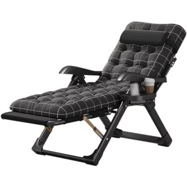 Imagem de Cadeira reclinável dobrável para uso externo estofada para escritório, cadeira de gravidade zero acolchoada grande, reclinável dobrável ergonômica portátil, com suporte de copo