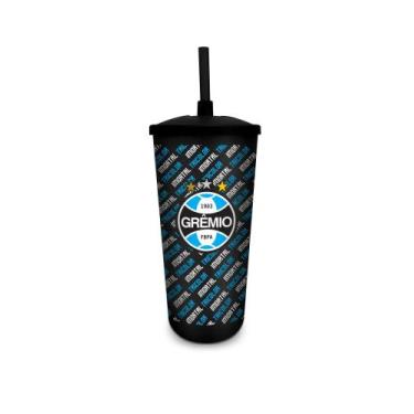 Imagem de Copo plastico com canudo 500ml times futebol - gremio - Brasfoot Prese