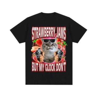 Imagem de Camiseta Oversized De Algodão Respirável Com Estampa De Gato Para Home